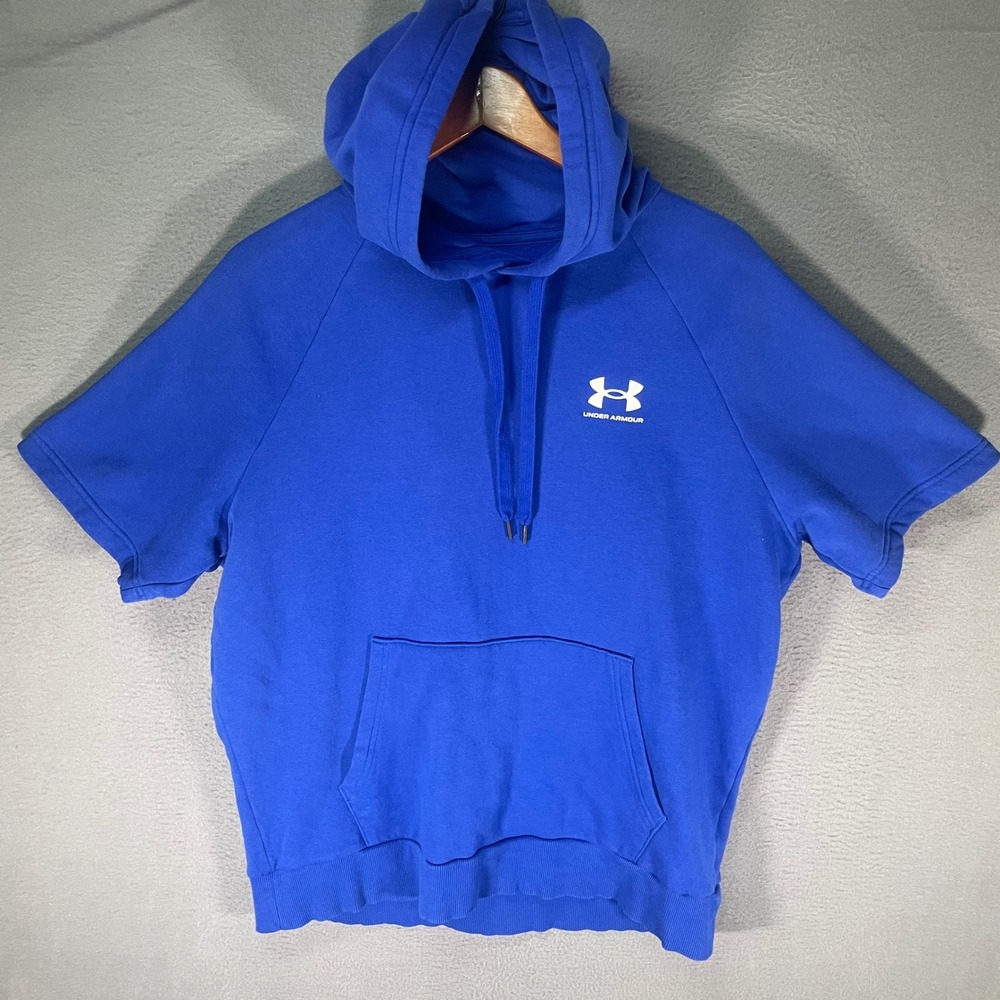 Under Armour Mens Hoodie Large Blue Short Sleeve ColdGear Athletic